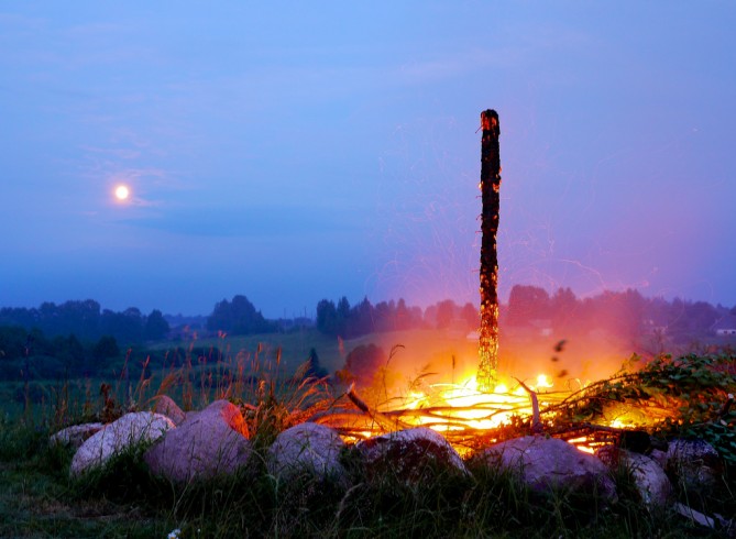burning bonfire in midsummer